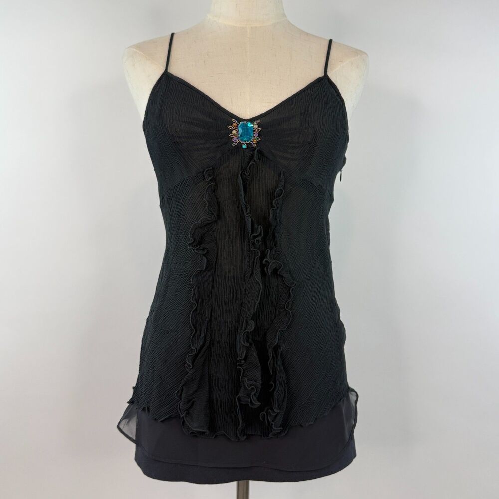 Y2K 'Classiques' Silk Tank Top Camisole Ruffled Detail Fairy Boho Size V-Neck